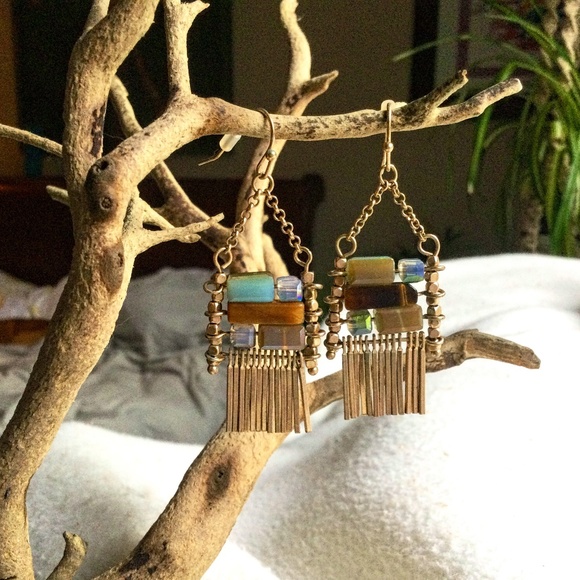 Cost Plus World Market Jewelry - Tigers eye, semi-precious bead and gold earrings